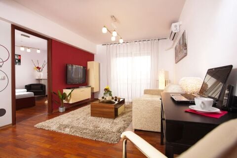 Living Room and Bedroom, Universitatii Square Serviced Apartments, Bucharest