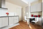 Kitchenette and Dining Area, Rue Henri Rochefort Serviced Apartment, Paris