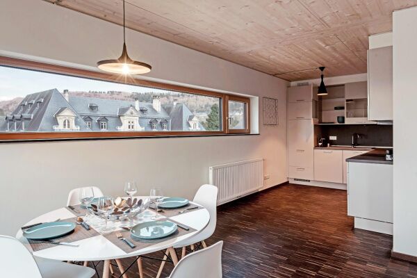 Dining and Kitchen Area, Rue de Beggen Serviced Apartments, Luxembourg City