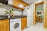 One bed, kitchen 