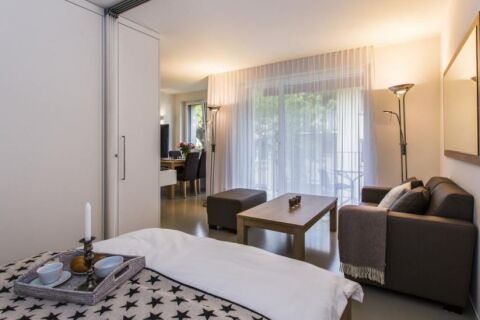Bedroom and Lounge, Neptunstrasse Serviced Apartments, Zurich